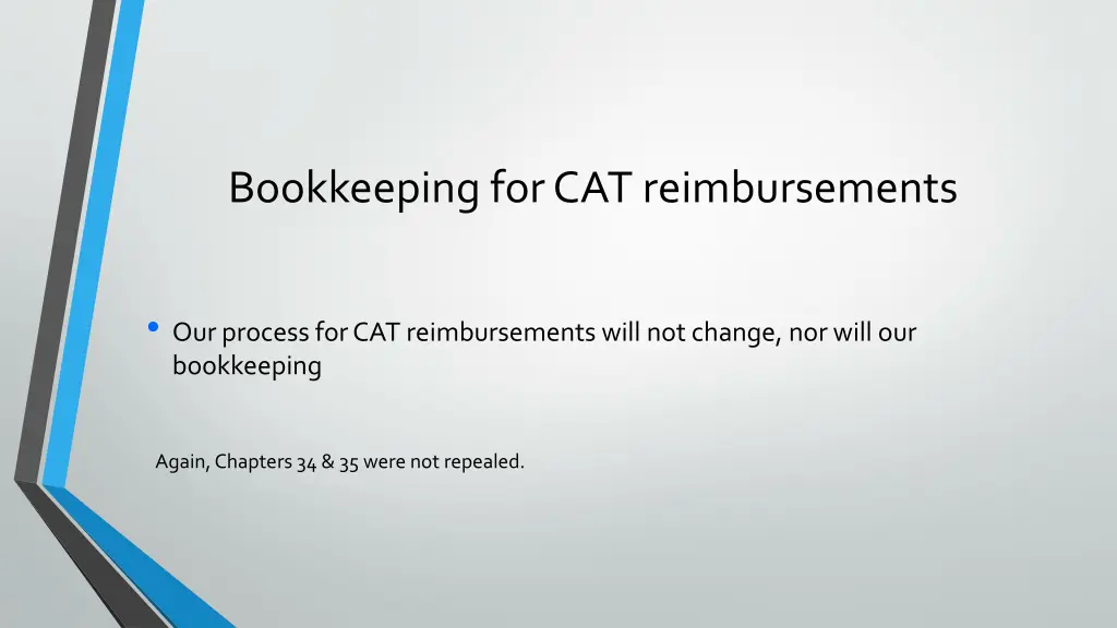 bookkeeping for cat reimbursements
