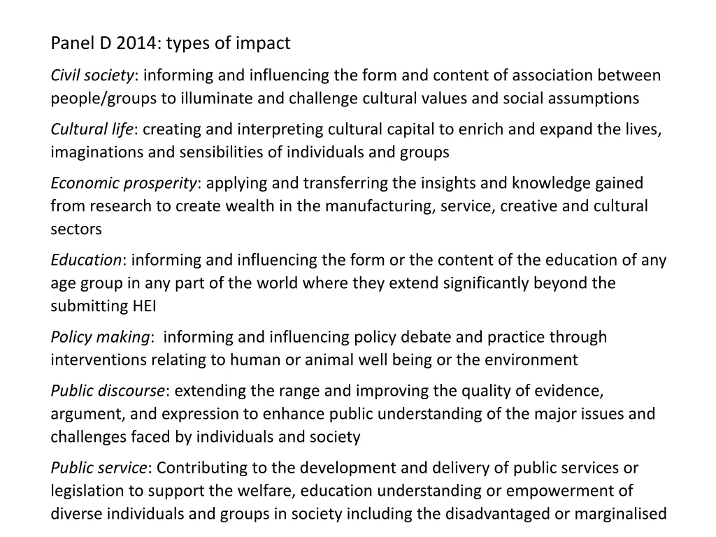 panel d 2014 types of impact