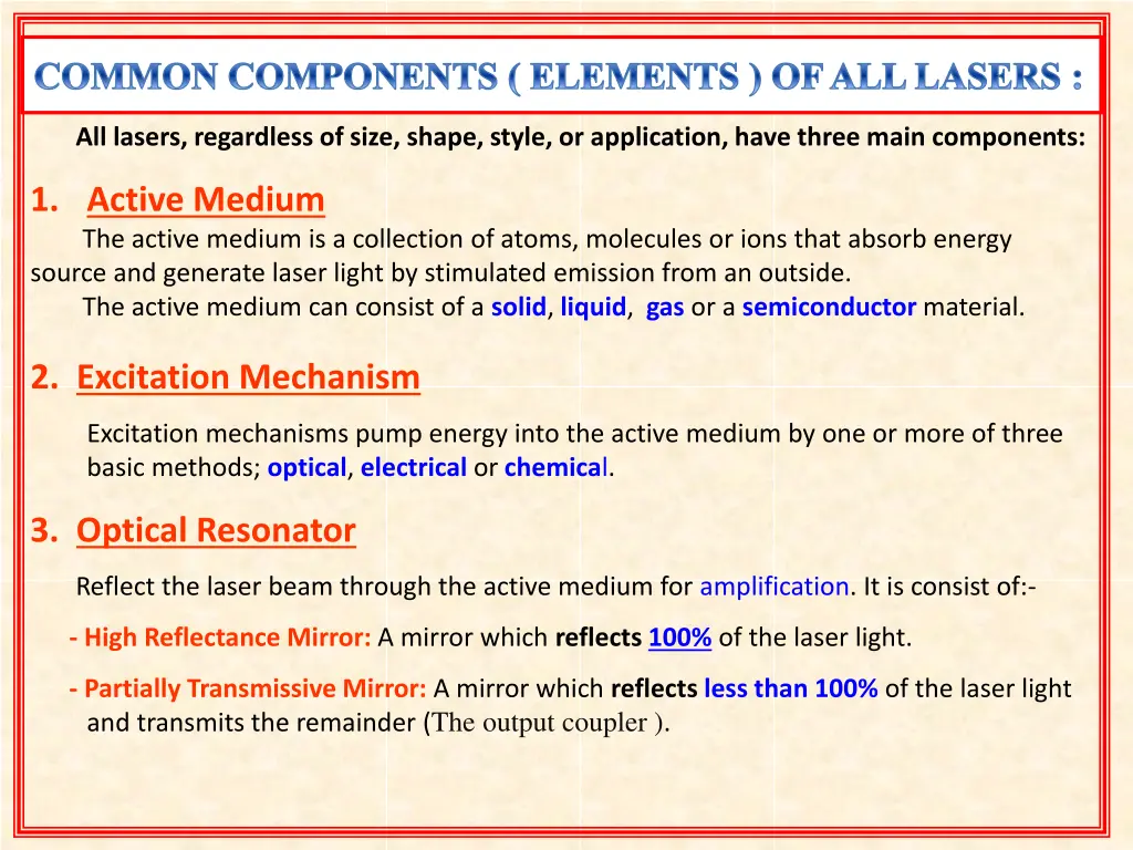 common components elements of all lasers