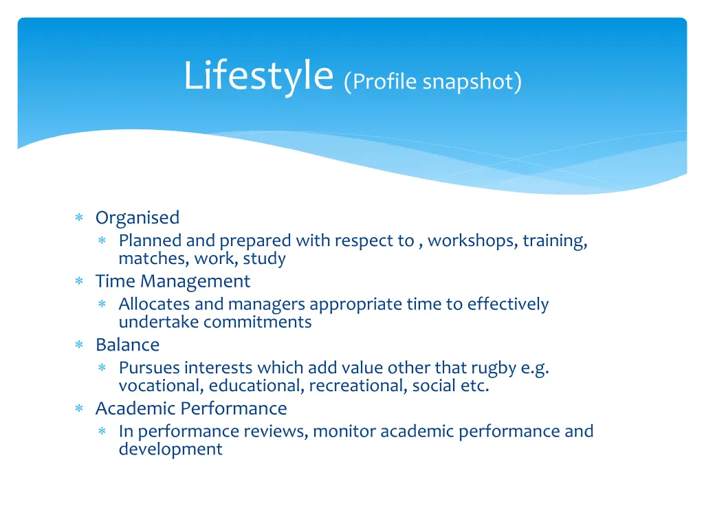 lifestyle profile snapshot