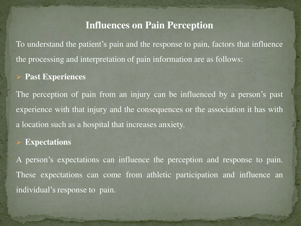 influences on pain perception
