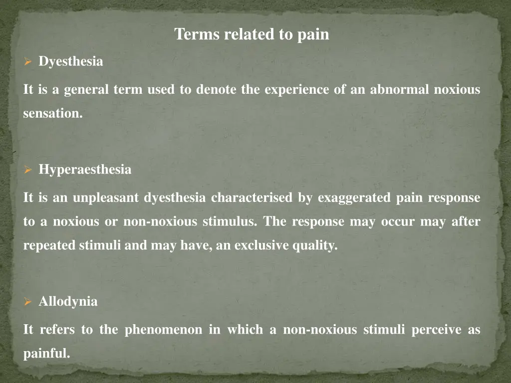 terms related to pain