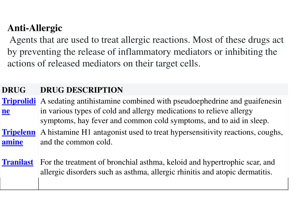 anti allergic agents that are used to treat