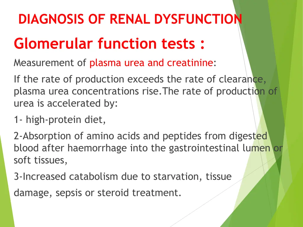 diagnosis of renal dysfunction