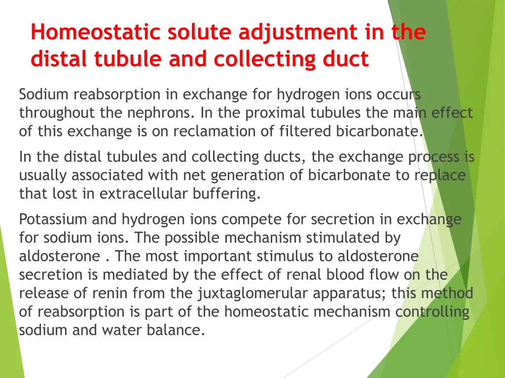 homeostatic solute adjustment in the distal