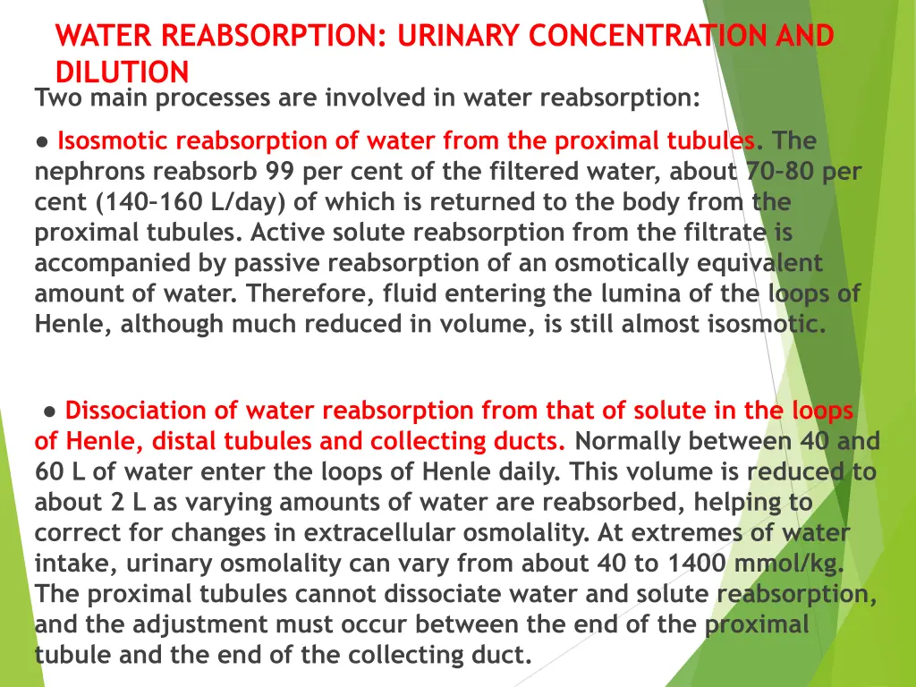 water reabsorption urinary concentration