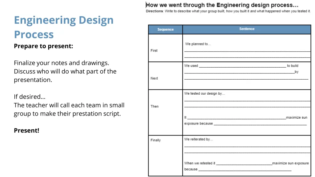 engineering design process prepare to present