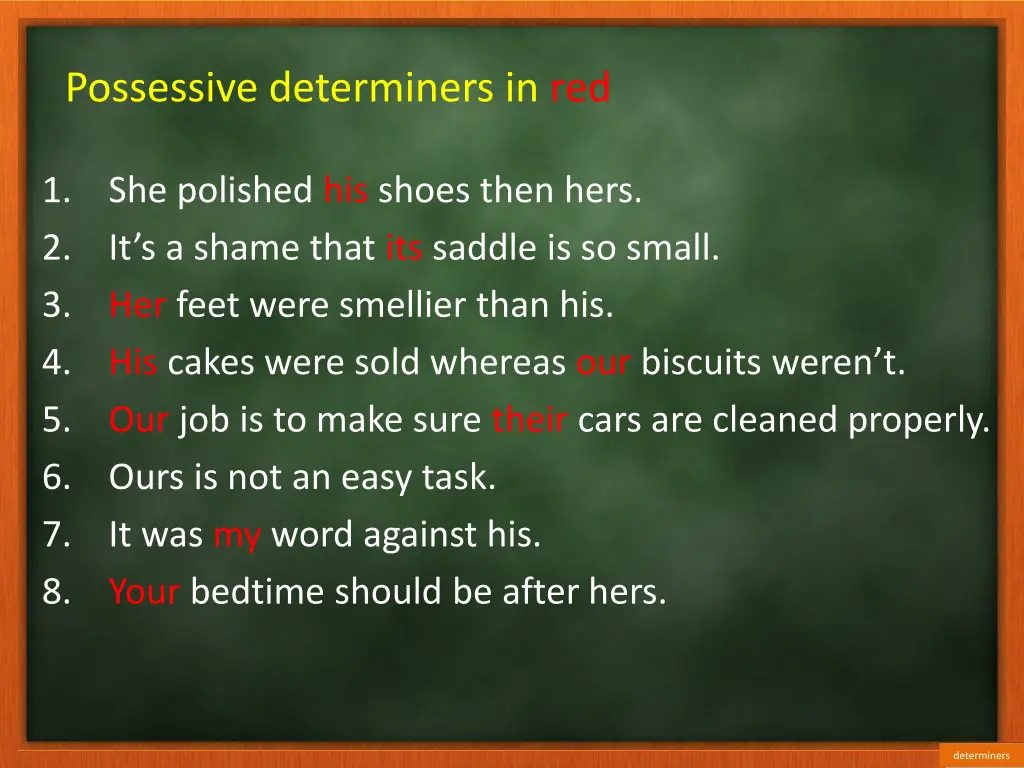possessive determiners in red