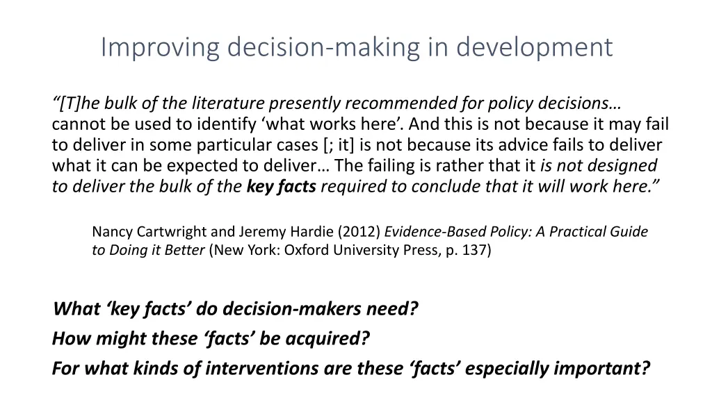 improving decision making in development