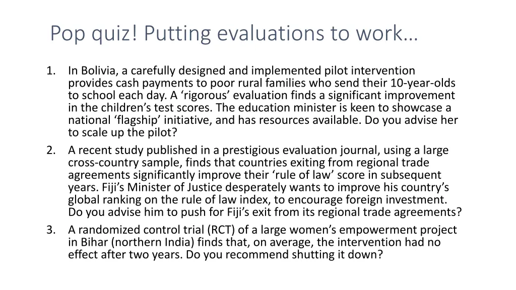 pop quiz putting evaluations to work 2