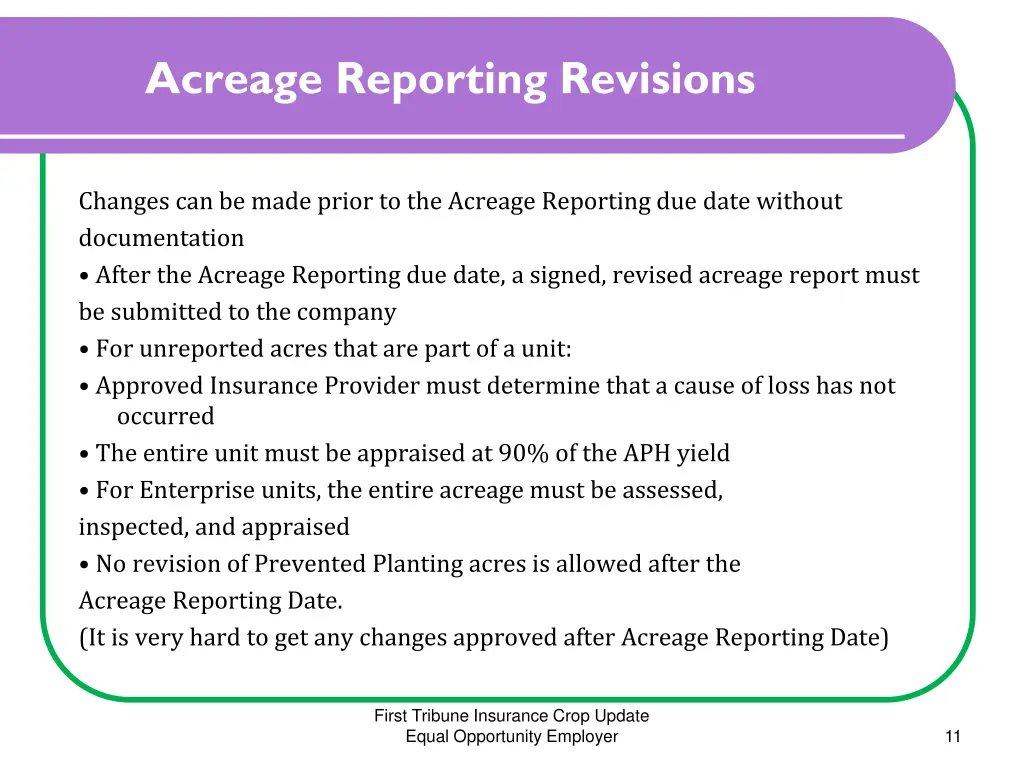 acreage reporting revisions