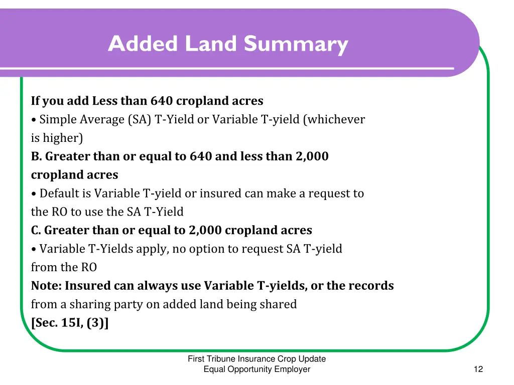 added land summary