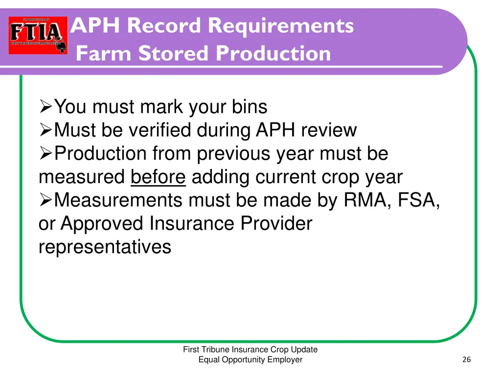 aph record requirements farm stored production