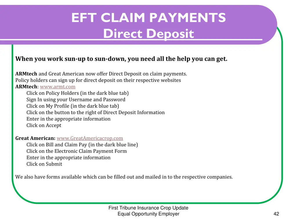 eft claim payments direct deposit