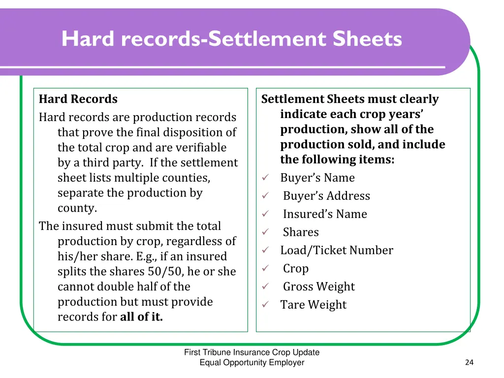 hard records settlement sheets