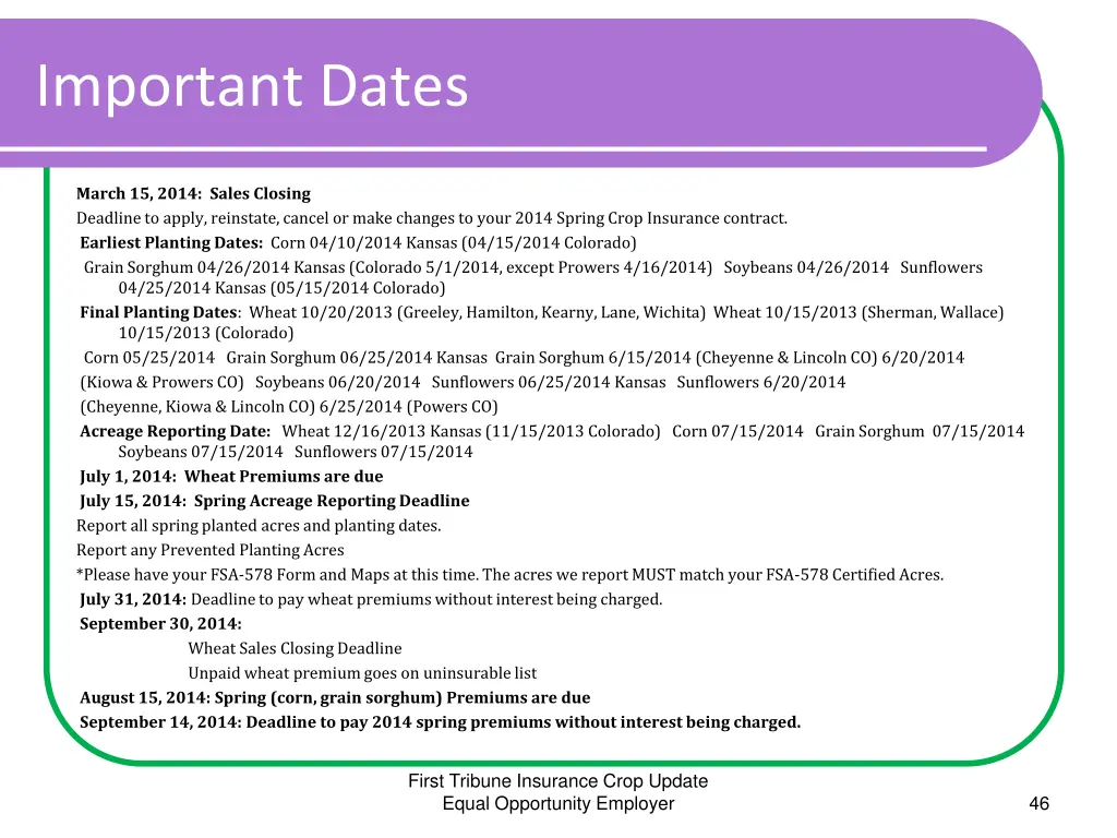 important dates