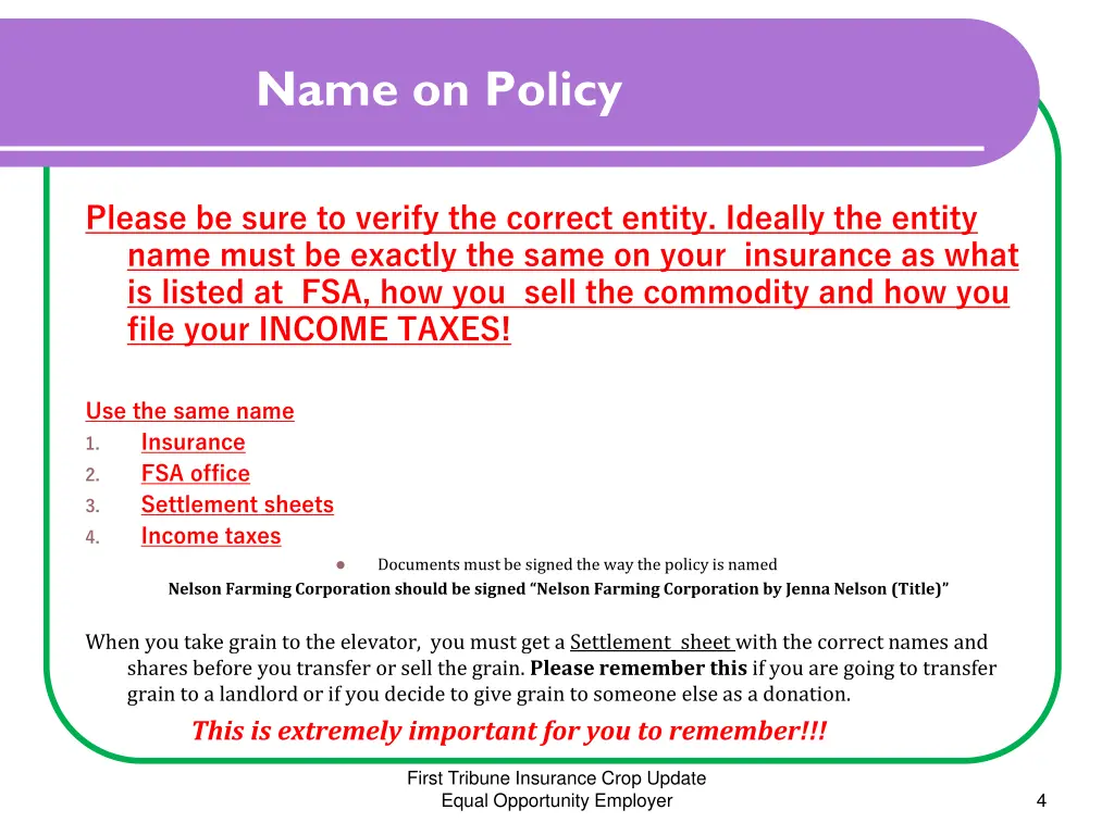 name on policy