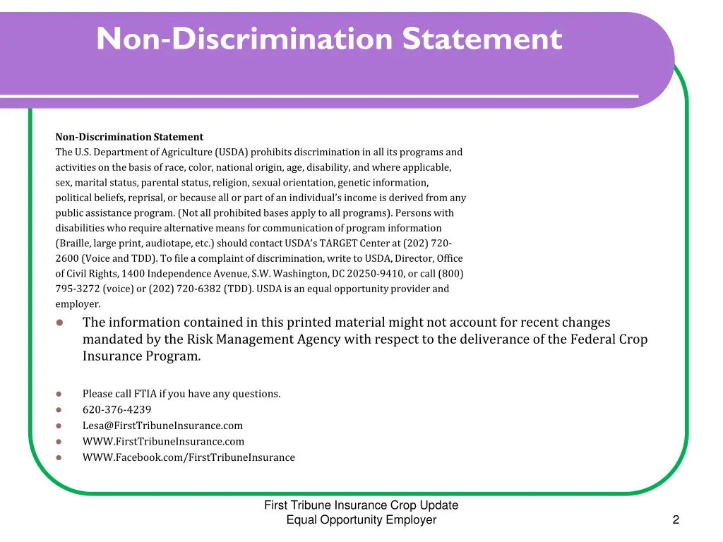 non discrimination statement
