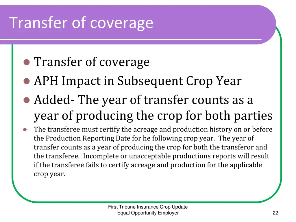 transfer of coverage