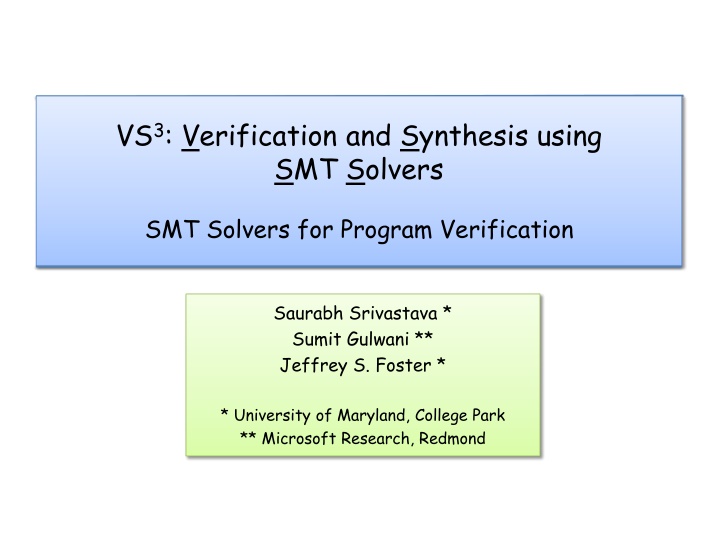 vs 3 verification and synthesis using smt solvers