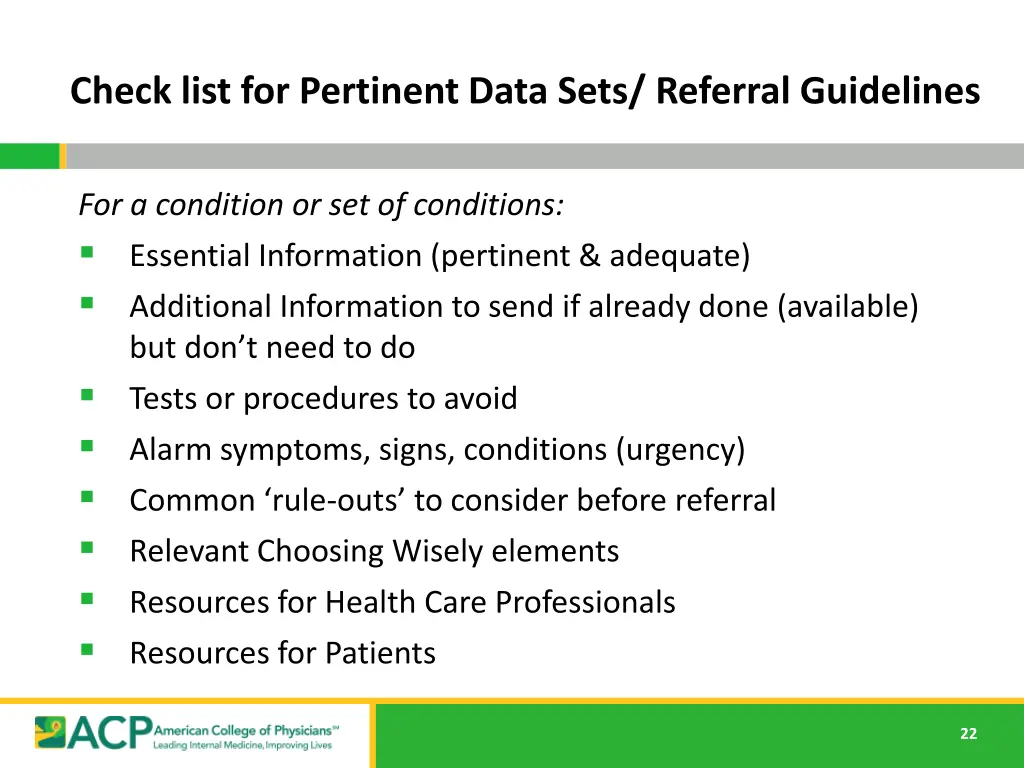check list for pertinent data sets referral