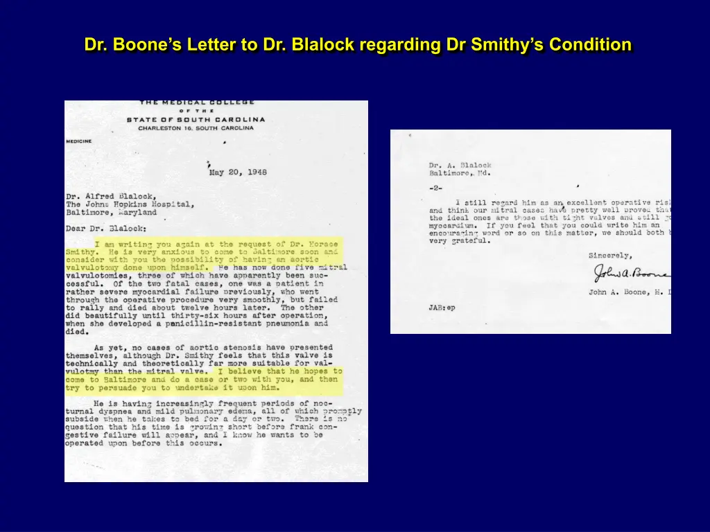 dr boone s letter to dr blalock regarding