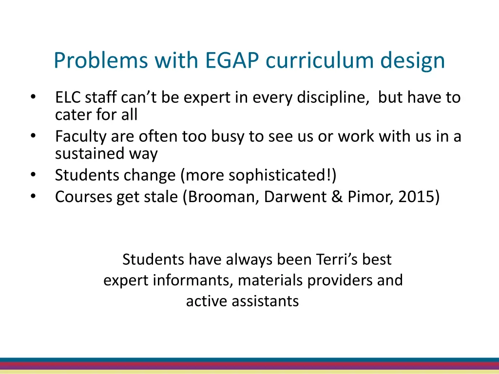 problems with egap curriculum design