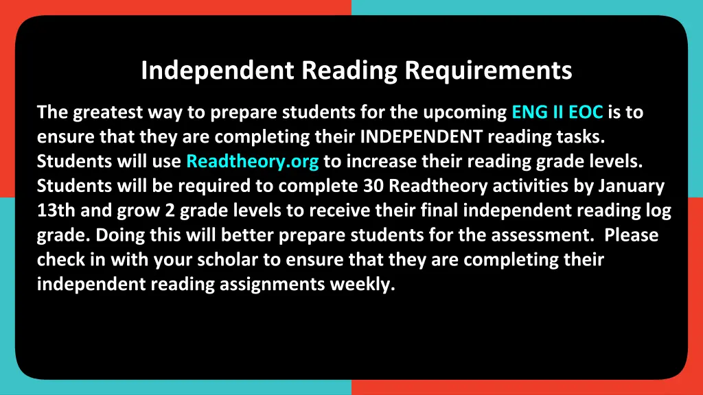 independent reading requirements