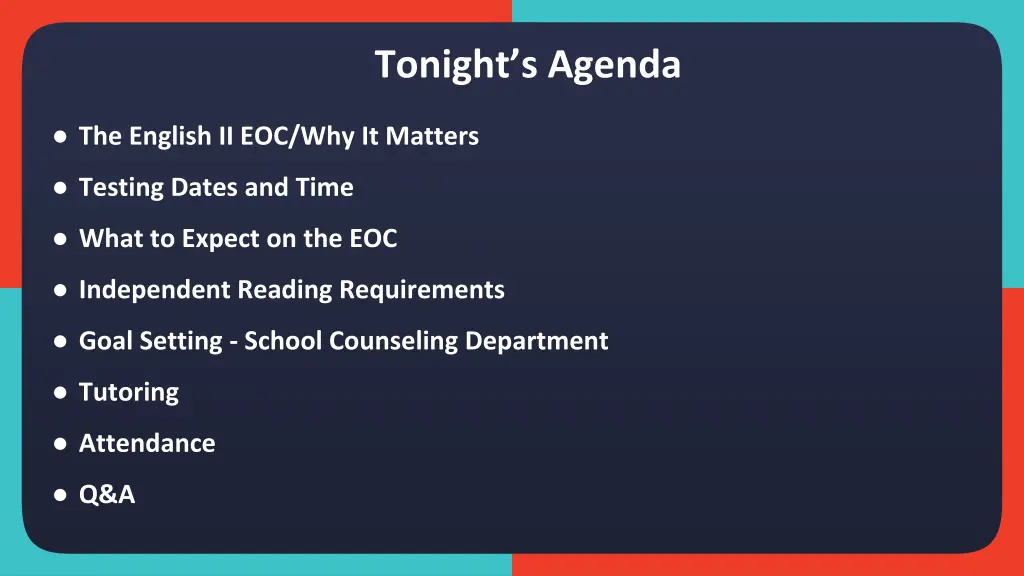 tonight s agenda