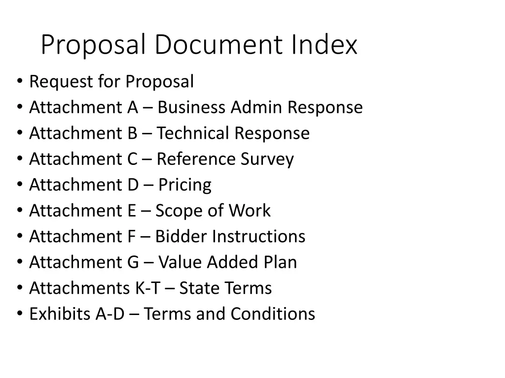 proposal document index request for proposal