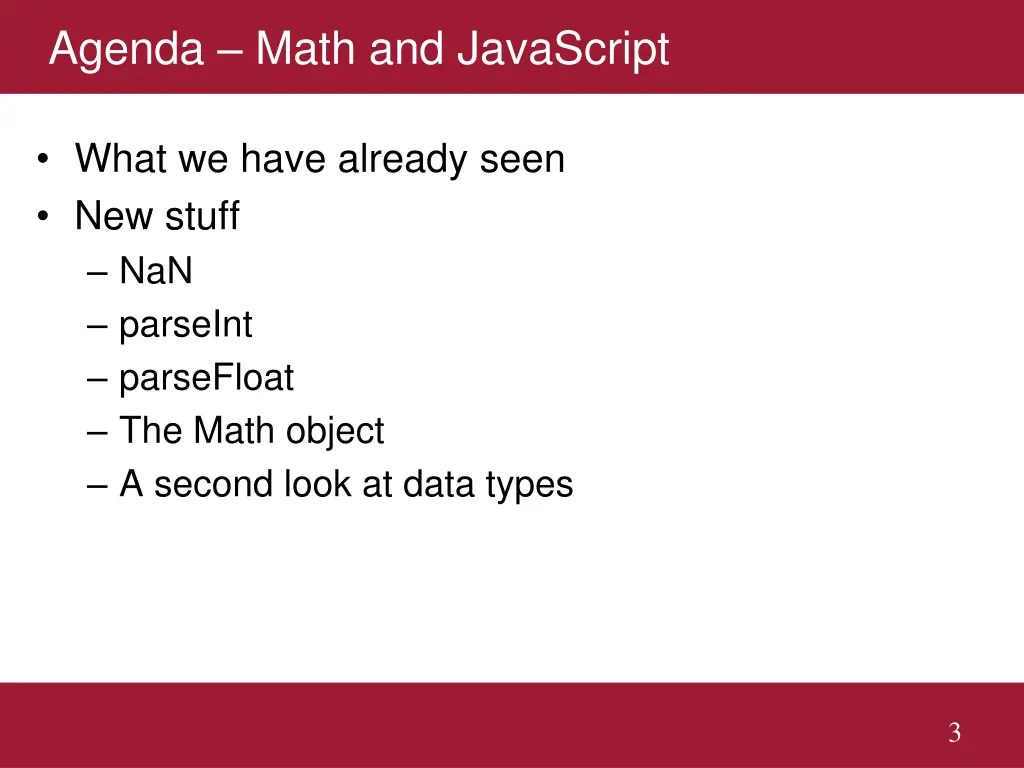 agenda math and javascript