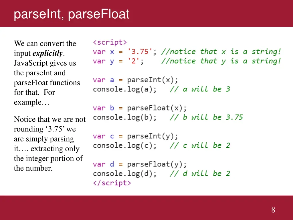 parseint parsefloat