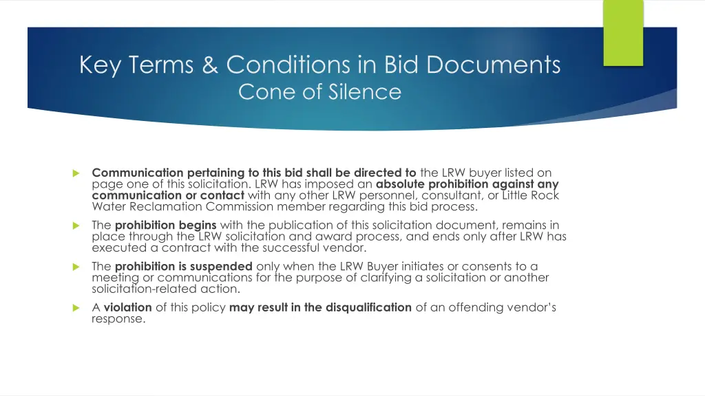 key terms conditions in bid documents cone