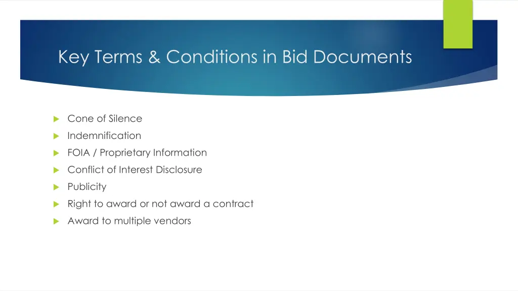 key terms conditions in bid documents