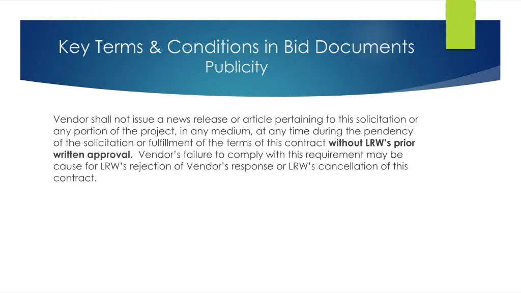 key terms conditions in bid documents publicity
