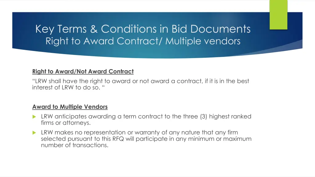 key terms conditions in bid documents right