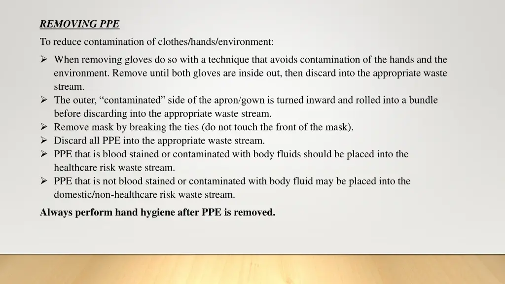 removing ppe