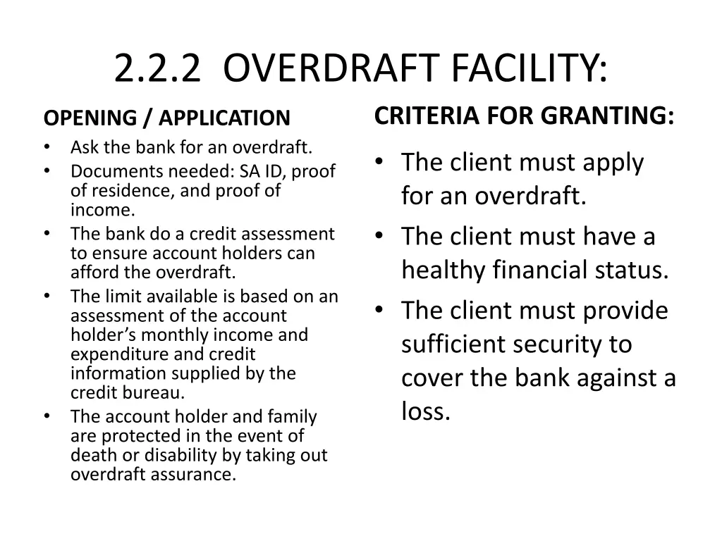 2 2 2 overdraft facility