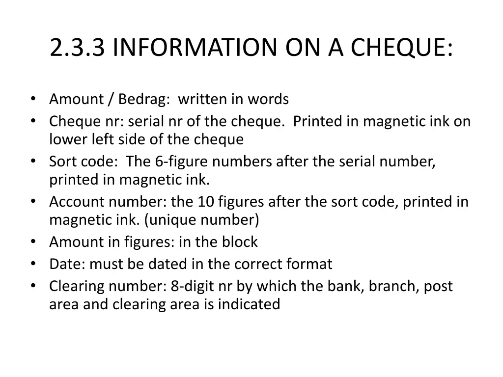 2 3 3 information on a cheque