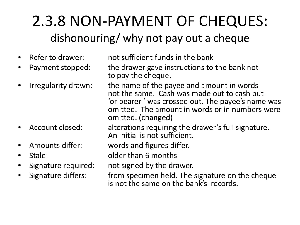 2 3 8 non payment of cheques dishonouring