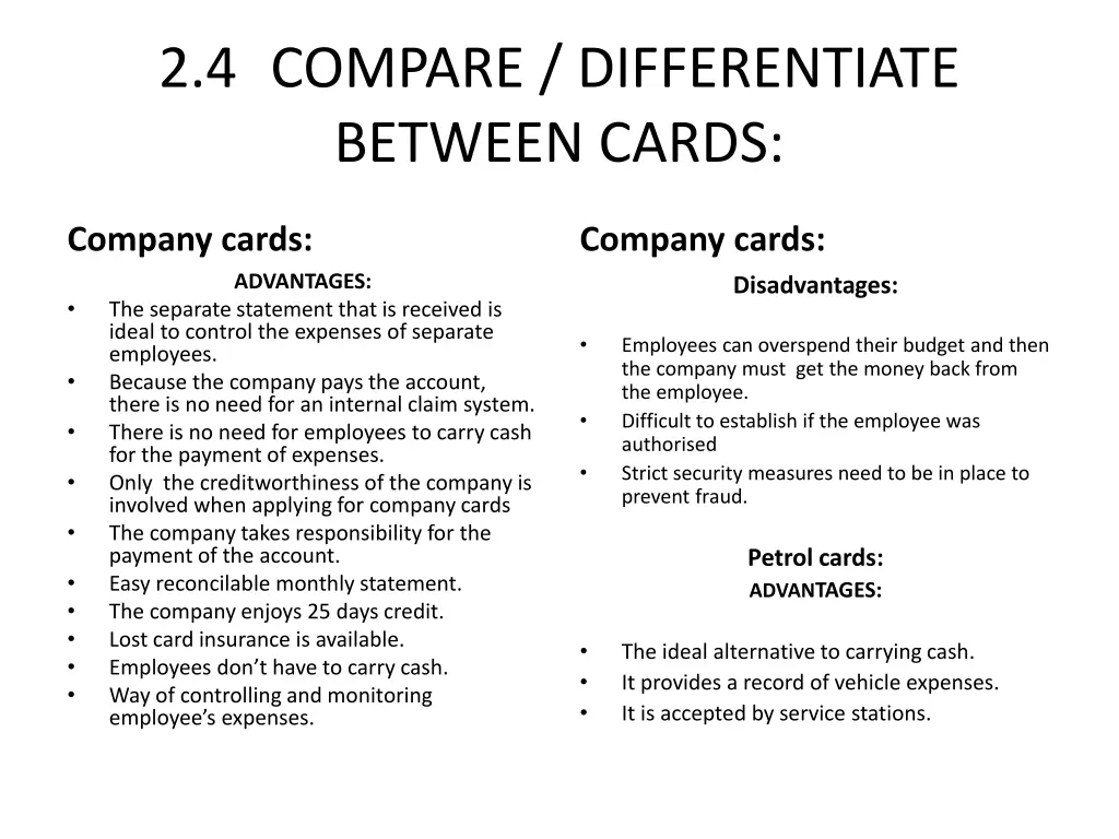 2 4 compare differentiate between cards 1