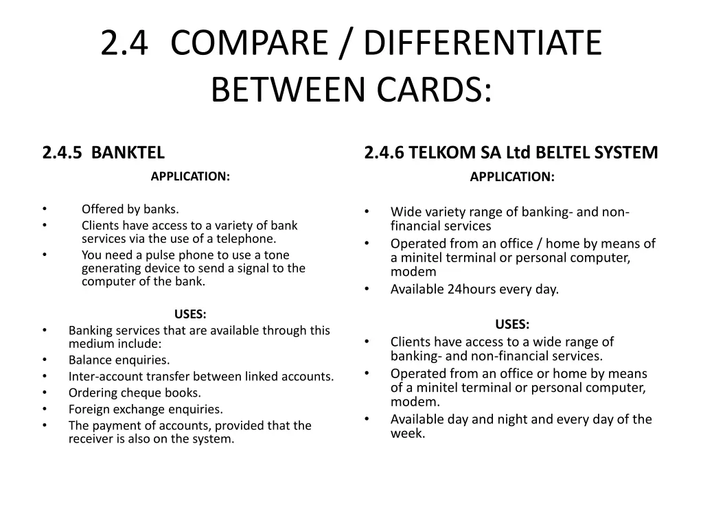 2 4 compare differentiate between cards 2