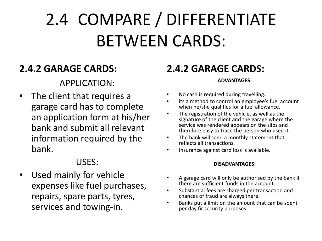2 4 compare differentiate between cards