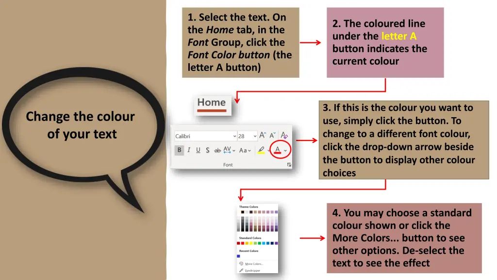 1 select the text on the home tab in the font