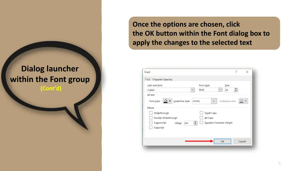 once the options are chosen click the ok button