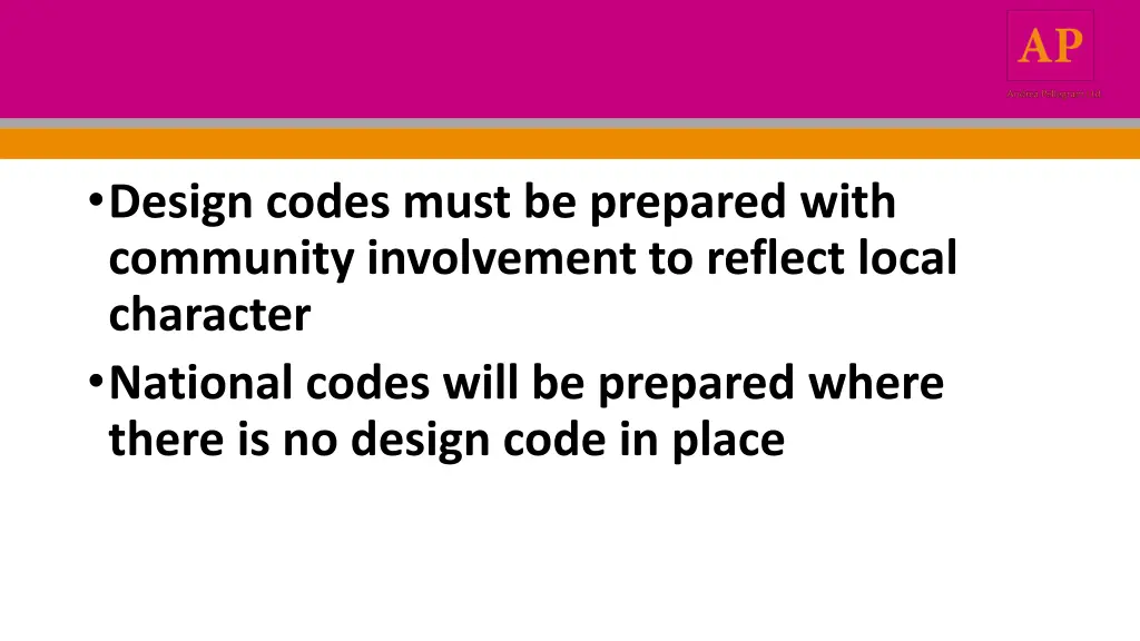 design codes must be prepared with community