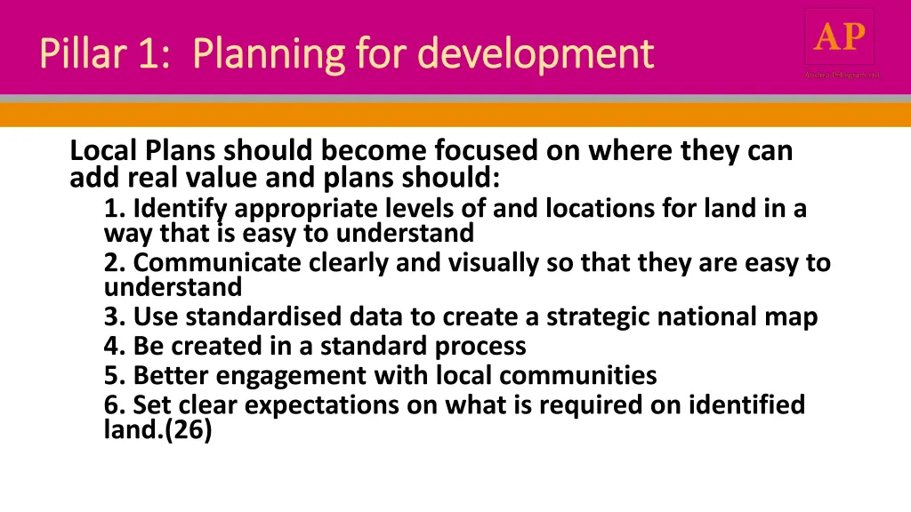 pillar 1 planning for development pillar