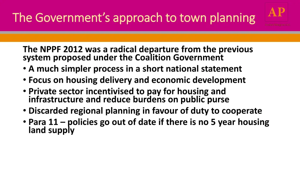 the government s approach to town planning