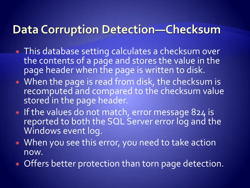 data corruption detection checksum