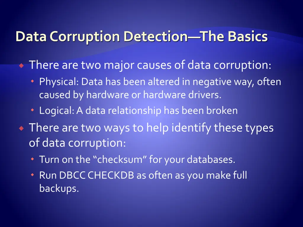 data corruption detection the basics